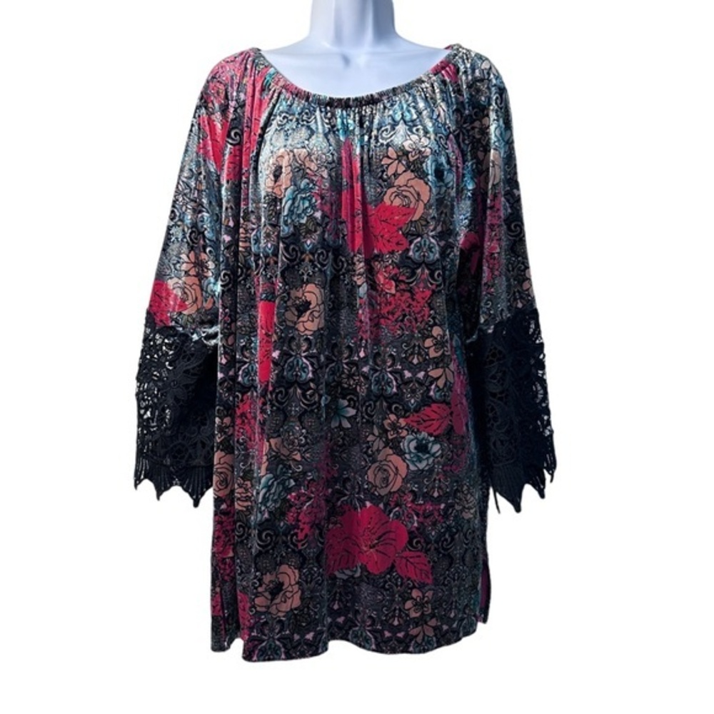 Ali Miles Velvet‎ floral Logenlook tunic size 1X